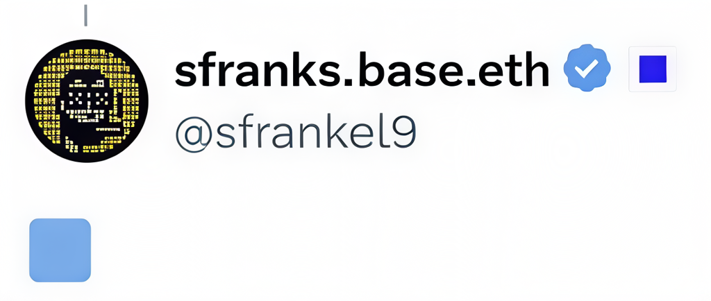 Sfranks.base.eth post featuring a blue square